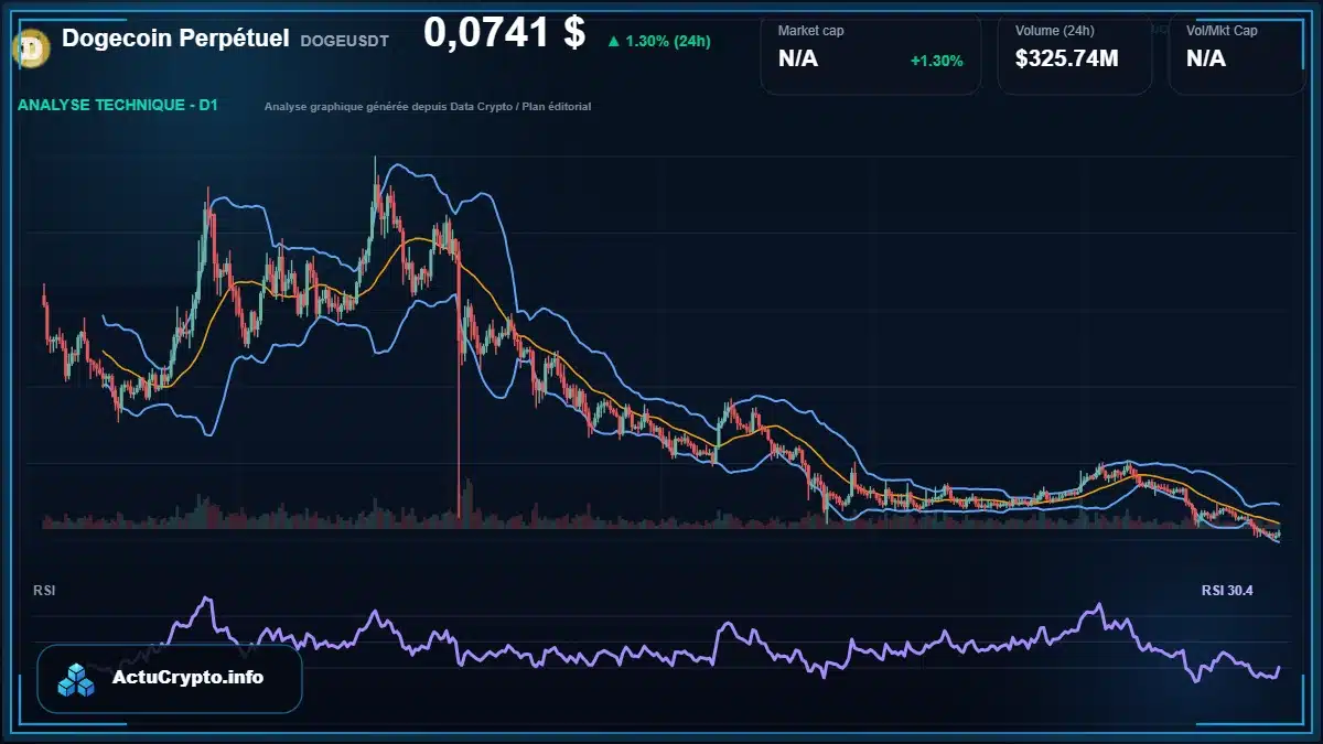 Graphique du cours Dogecoin Perpétuel à 0.07 $ Analyse technique du cours de Dogecoin Perpétuel de dogecoin à 0.07 $ aujourd'hui