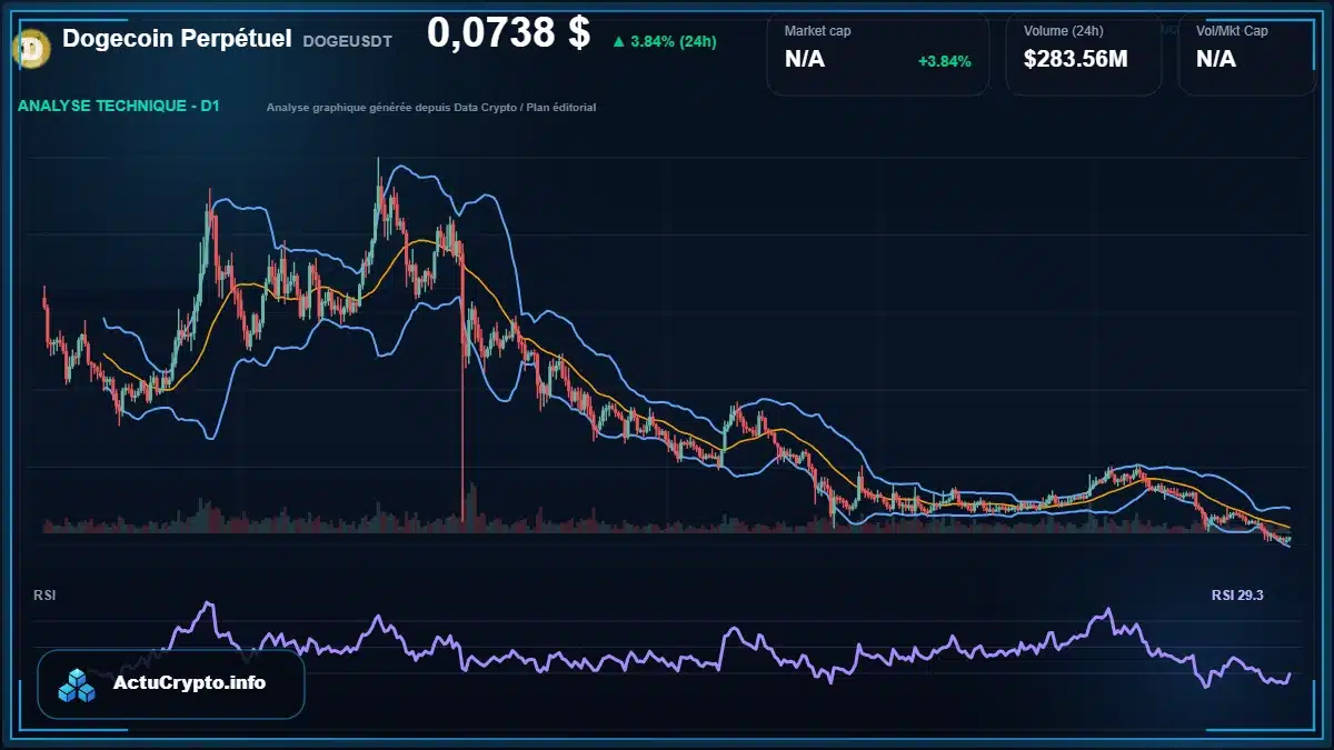 Graphique du cours Dogecoin Perpétuel à 0.07 $ Analyse technique du cours de Dogecoin Perpétuel de dogecoin à 0.07 $ aujourd'hui