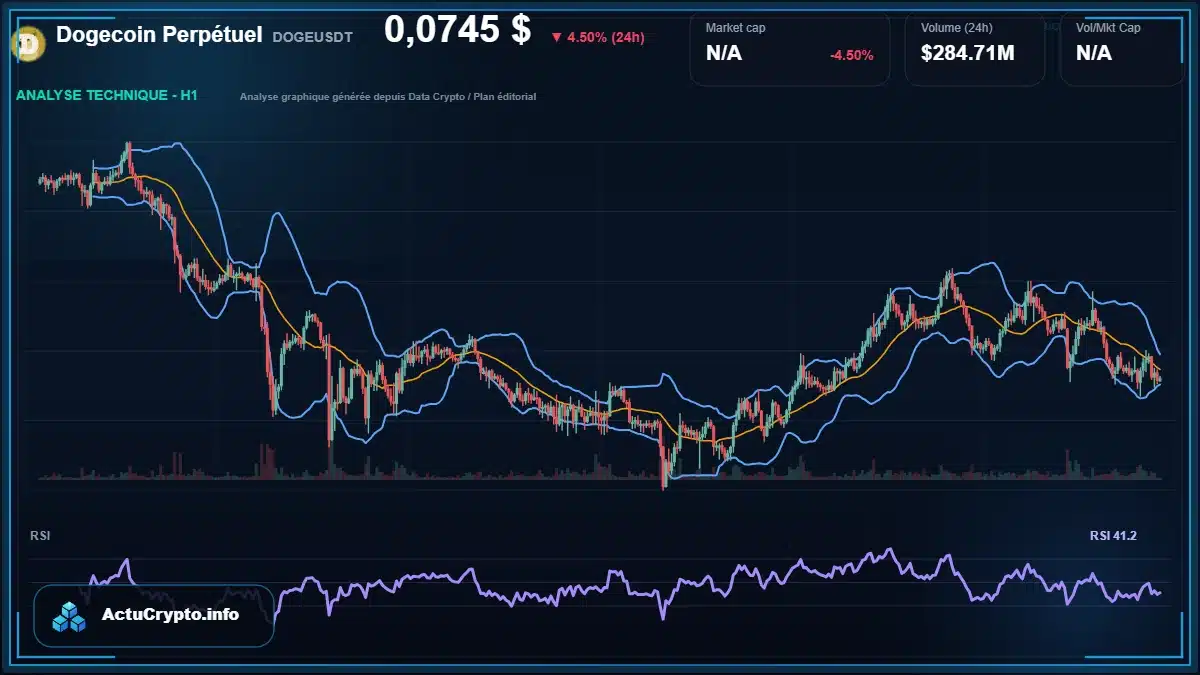Graphique du cours Dogecoin Perpétuel à 0.07 $ Analyse technique du cours de Dogecoin Perpétuel de dogecoin à 0.07 $ aujourd'hui
