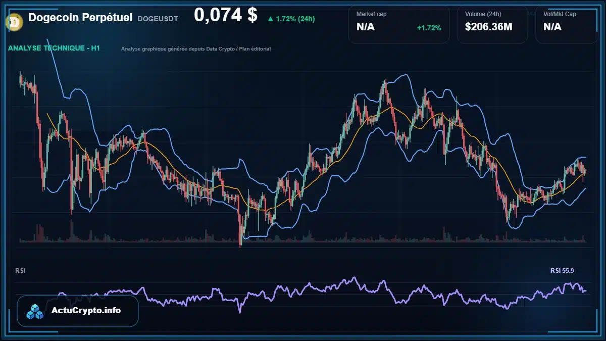 Graphique du cours Dogecoin Perpétuel à 0.07 $ Analyse technique du cours de Dogecoin Perpétuel de dogecoin à 0.07 $ aujourd'hui
