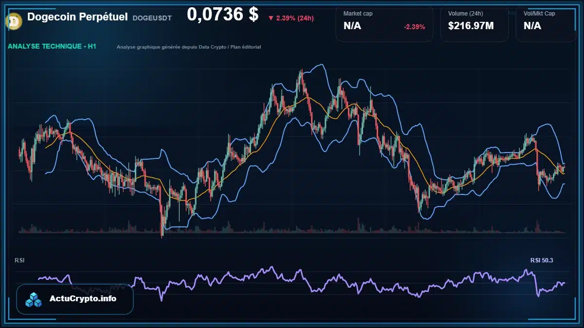 Graphique du cours Dogecoin Perpétuel à 0.07 $ Analyse technique du cours de Dogecoin Perpétuel de dogecoin à 0.07 $ aujourd'hui