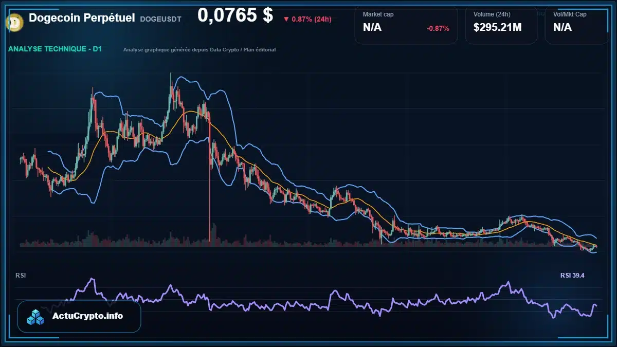 Graphique du cours Dogecoin Perpétuel à 0.08 $ Analyse technique du cours de Dogecoin Perpétuel de dogecoin à 0.08 $ aujourd'hui