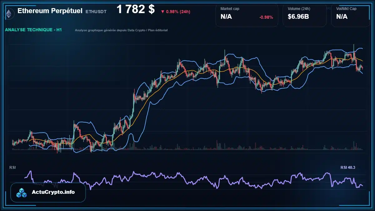 Graphique du cours Ethereum Perpétuel à 1782 $ Analyse technique du cours de Ethereum Perpétuel de ethereum à 1782 $ aujourd'hui