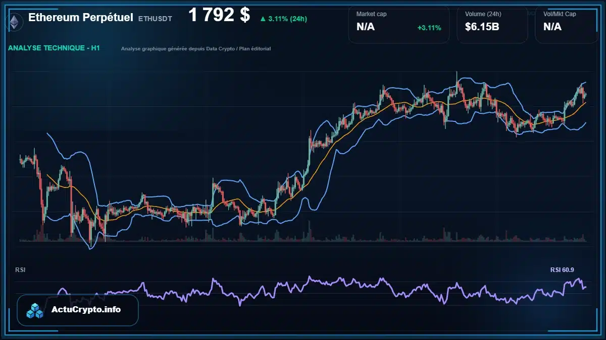 Graphique du cours Ethereum Perpétuel à 1792 $ Analyse technique du cours de Ethereum Perpétuel de ethereum à 1792 $ aujourd'hui