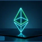 Logo lumineux en 3D illustrant l'analyse du cours Ethereum à 1 770 dollars