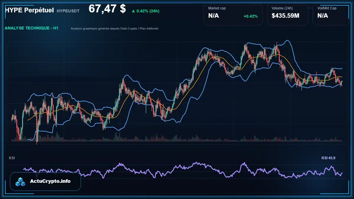 Graphique du cours HYPE Perpétuel à 67.47 $ Analyse technique du cours de HYPE Perpétuel de hypeusdt à 67.47 $ aujourd'hui
