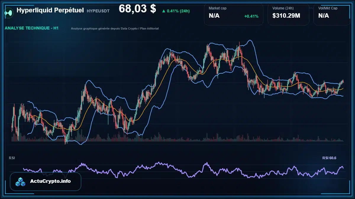 Graphique du cours Hyperliquid Perpétuel à 68.03 $ Analyse technique du cours de Hyperliquid Perpétuel de hyperliquid à 68.03 $ aujourd'hui