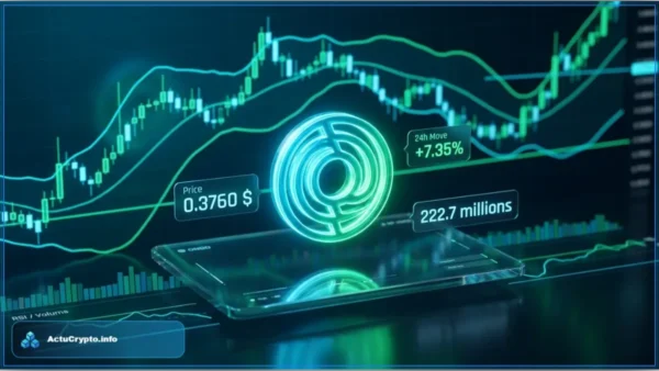 Graphique financier montrant le cours Ondo à 0,3760 dollar avec des indicateurs de surachat