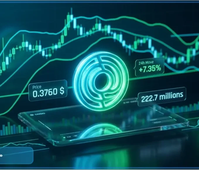 Graphique financier montrant le cours Ondo à 0,3760 dollar avec des indicateurs de surachat