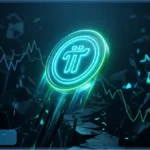 Pièce lumineuse représentant le cours Pi Network en hausse sur un graphique financier