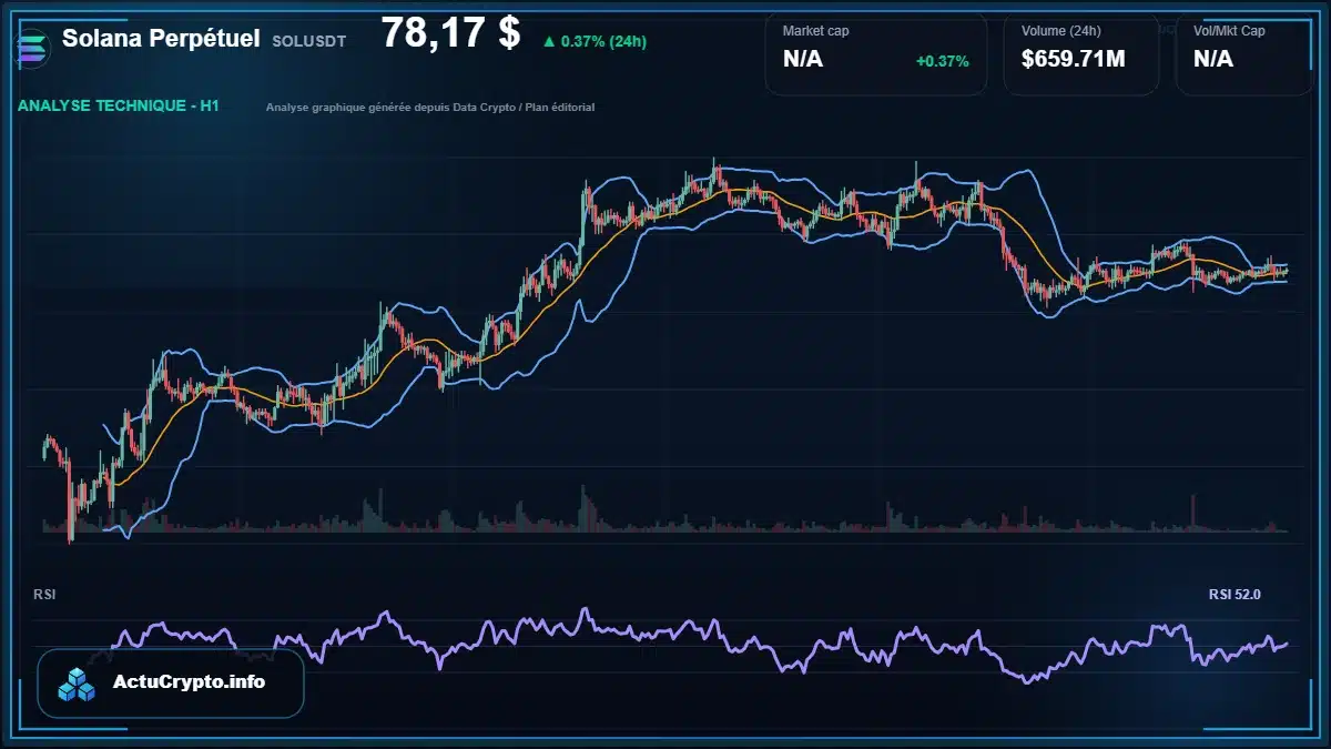 Graphique du cours Solana Perpétuel à 78.17 $ Analyse technique du cours de Solana Perpétuel de solana à 78.17 $ aujourd'hui