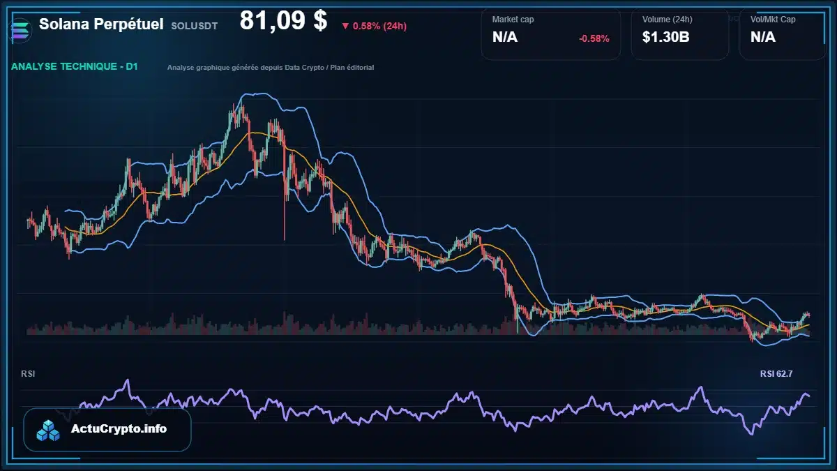 Graphique du cours Solana Perpétuel à 81.09 $ Analyse technique du cours de Solana Perpétuel de solana à 81.09 $ aujourd'hui