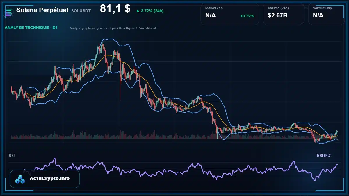 Graphique du cours Solana Perpétuel à 81.10 $ Analyse technique du cours de Solana Perpétuel de solana à 81.10 $ aujourd'hui