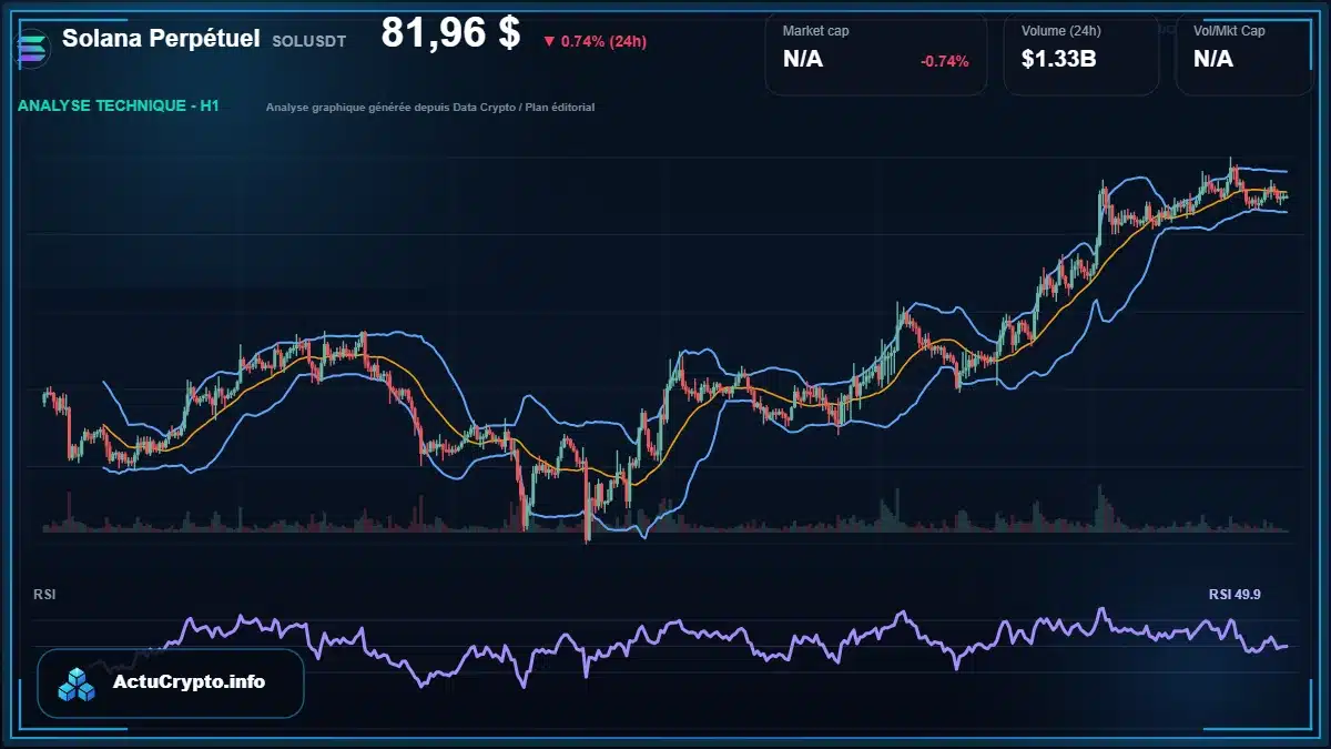 Graphique du cours Solana Perpétuel à 81.96 $ Analyse technique du cours de Solana Perpétuel de solana à 81.96 $ aujourd'hui