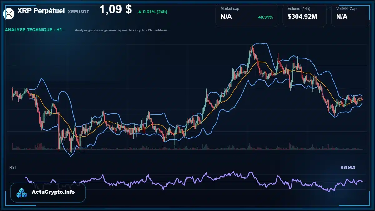 Graphique du cours XRP Perpétuel à 1.09 $ Analyse technique du cours de XRP Perpétuel de ripple à 1.09 $ aujourd'hui
