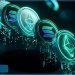 Pièces 3D d'Ethereum et Solana représentant la chute de la TVL dans la Crypto DeFi