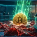 Flux de données lumineux entrant dans un coffre-fort numérique illustrant les investissements dans les ETF Bitcoin