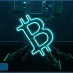 Logo Bitcoin brise par des engrenages illustrant les sorties massives des ETF Bitcoin