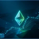 Logo Ethereum en 3D lumineux face à un graphique financier