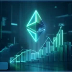 Graphique financier en hausse avec le logo Ethereum lumineux atteignant 1 755 dollars