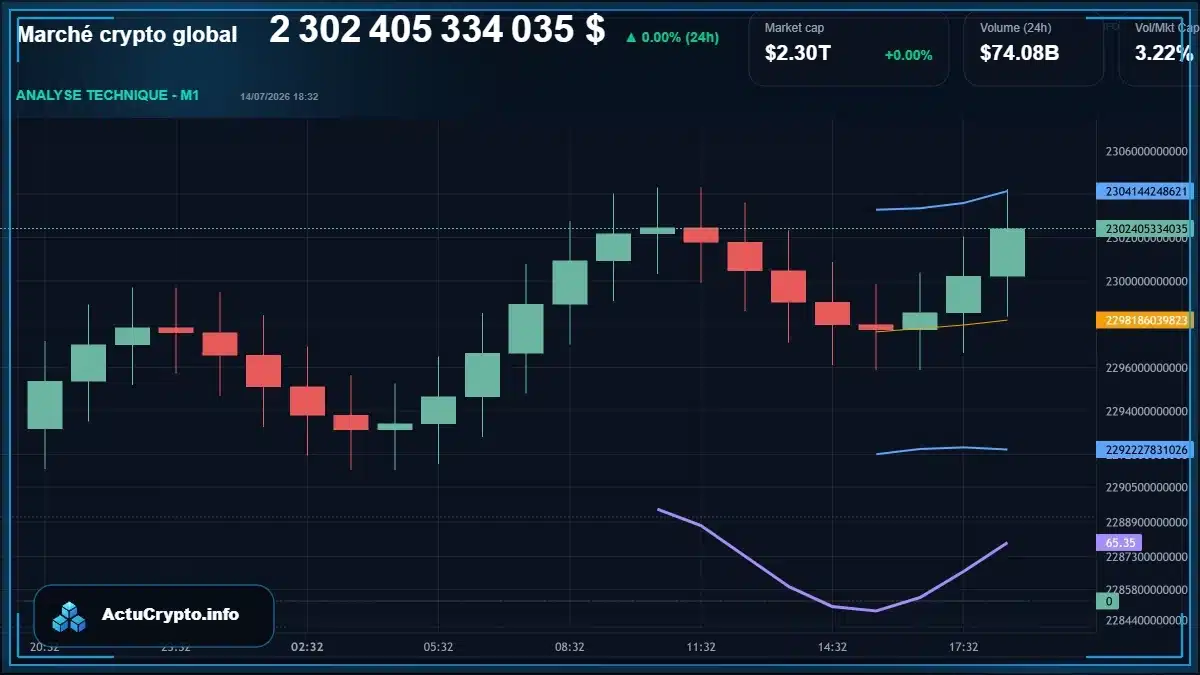 Graphique du marché crypto global Graphique du marché crypto global avec capitalisation et volume
