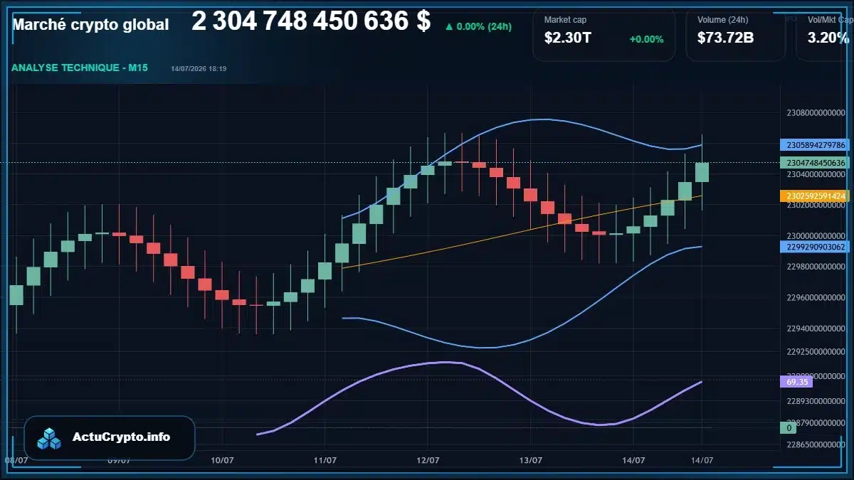 Graphique du marché crypto global Graphique du marché crypto global avec capitalisation et volume