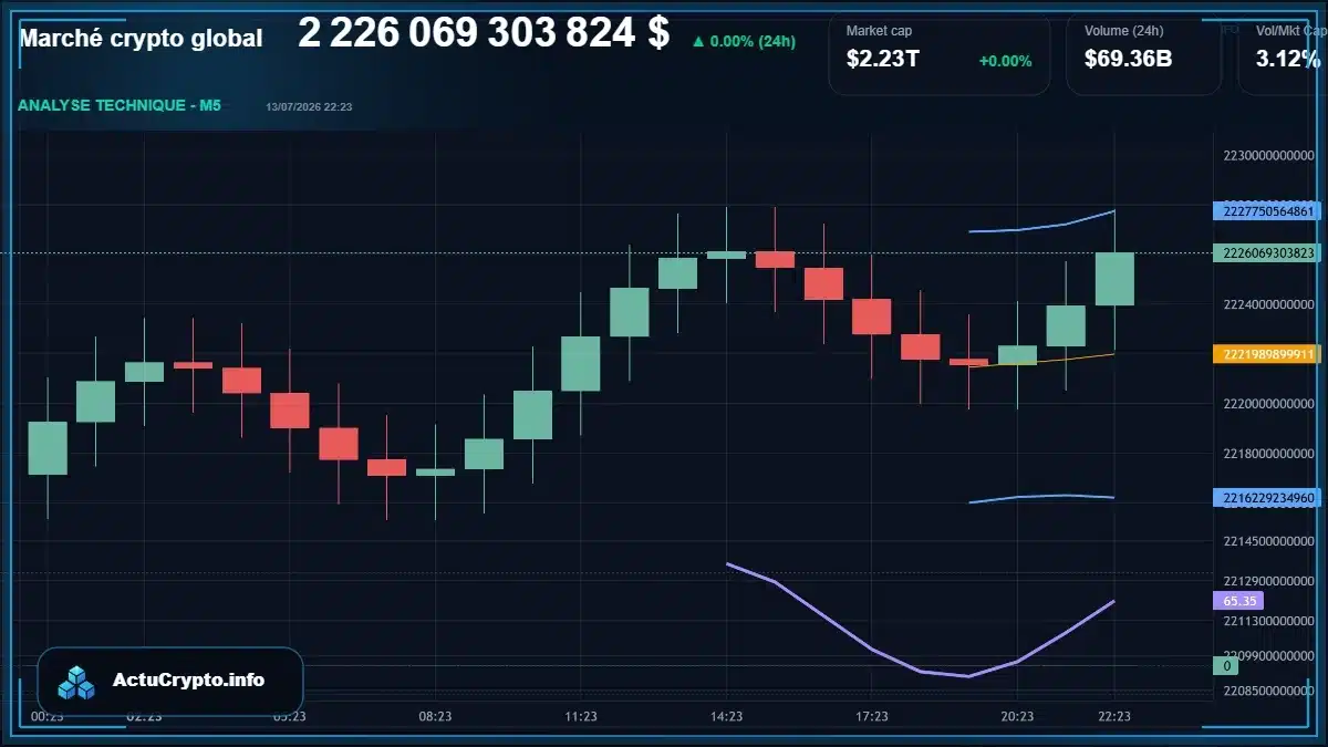 Graphique du marché crypto global Graphique du marché crypto global avec capitalisation et volume