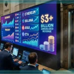 Graphique ascendant en neon vert representant le nouvel indice crypto lance par S&P Dow Jones
