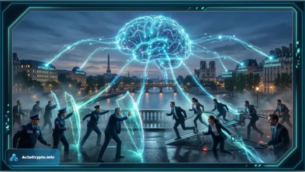 Cerveau numérique lumineux symbolisant l'intelligence artificielle France et les défis de l'IA agentique