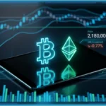 Graphique en 3D affichant l'analyse technique de la capitalisation du marché crypto et les niveaux de support.