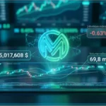 Tableau de bord futuriste affichant les statistiques en temps reel du marche crypto en phase de consolidation