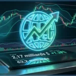 Graphique financier illustrant la hausse du marché crypto avec une capitalisation atteignant 2,17 billions de dollars