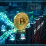 Graphique financier lumineux montrant la hausse et le rebond technique du marché crypto