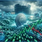 Étoile européenne lumineuse fusionnant avec un symbole crypto représentant la révision du règlement MiCA