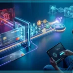 Carte bancaire et pièce Ethereum lumineuse illustrant l'achat de cryptomonnaies via MoonPay et le réseau Discover