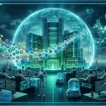 Logo OKX en 3D avec des reflets néon cyan et vert crypto