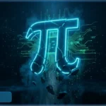 Symbole Pi Network brisé en néon bleu illustrant l'effondrement du token PI