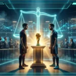 Ballon de football holographique et cryptomonnaie illustrant les paris sur Polymarket pour la Coupe du monde 2026