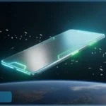 Prototype de terminal mobile IA de Space X flottant dans l'espace au-dessus de la Terre