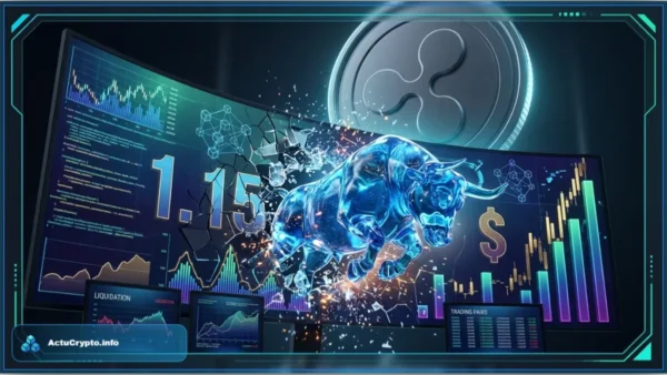 Trader observant un graphique financier affichant le rebond du XRP à 1,12 dollar