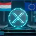 Jeton XRP lumineux représentant l'obtention de la licence MiCA par Ripple au Luxembourg