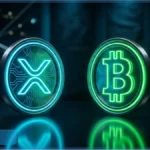 Pièces lumineuses de Ripple XRP et Bitcoin se faisant face illustrant la concurrence dans les paiements