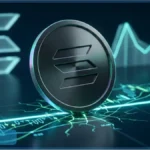 Pièce Solana sur un graphique financier testant un niveau de support critique
