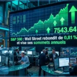 Graphique boursier affichant la hausse du S&P 500 à Wall Street avec un rebond de 0,81 % vers ses sommets annuels