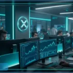 Trader observant un graphique financier holographique illustrant la chute du MVRV du XRP