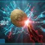 Un trader surveillant les graphiques Bitcoin sur de multiples écrans pour manipuler les contrats Polymarket via Binance.