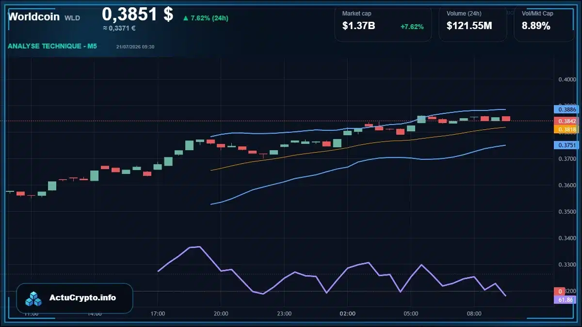 Graphique du cours Worldcoin (WLD) Analyse technique du cours Worldcoin (WLD) avec données de marché récentes