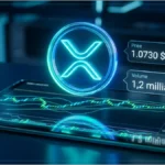 Analyse graphique 3D du jeton XRP affichant le prix, les volumes et les niveaux de support.