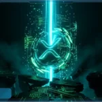 Logo futuriste du XRP en néon violet et vert illustrant la hausse du cours et le succès des ETF spot