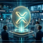 Jeton XRP lumineux sur un écran de trading financier